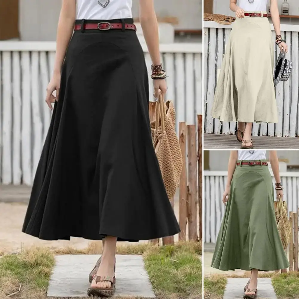 

Women's Fashion 2023 Flowing Satin Midi Skirt Women Vintage Elastic High Waist Flared hem High Street Female Skirt