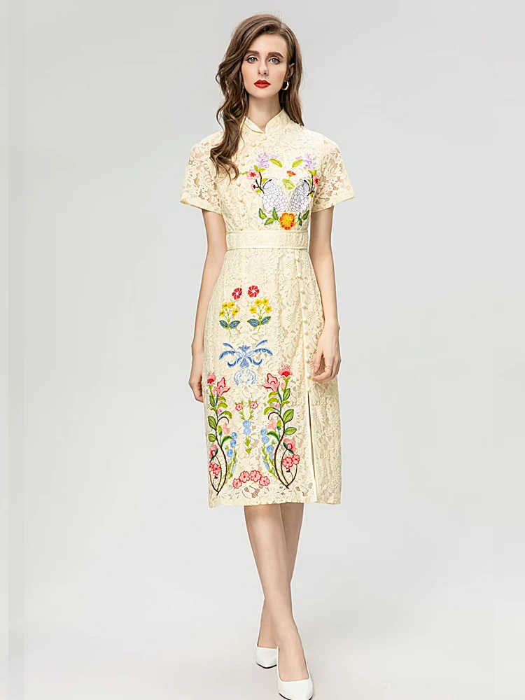 Dresses Summer Female Luxury High Quality Fashion Party Milky White Lace Embroidery Hollow Out Vintage Sexy Pencil Midi Dress 
Dresses Summer Female Luxury High Quality Fashion Party Milky White Lace Embroidery Hollow Out Vintage Sexy Pencil Midi Dress