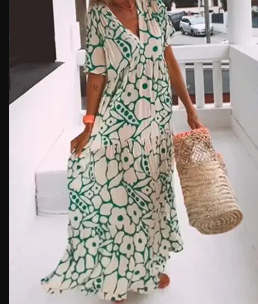 2023 New Women's Bohemian Printed Short Sleeve V-Neck Loose High Waist Big Swing Long Dress Robe Maxi Elegante Summer Dresses
2023 New Women's Bohemian Printed Short Sleeve V-Neck Loose High Waist Big Swing Long Dress Robe Maxi Elegante Summer Dresses