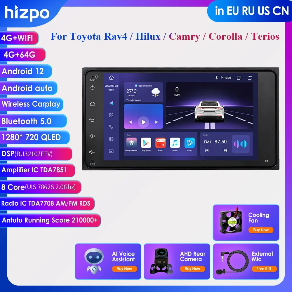 

4G Carplay Android Car Radio Multimedia Player for Toyota Corolla Old RAV4 Prado Vios Hilux Terios Vitz Avanza Land 4Runner GPS