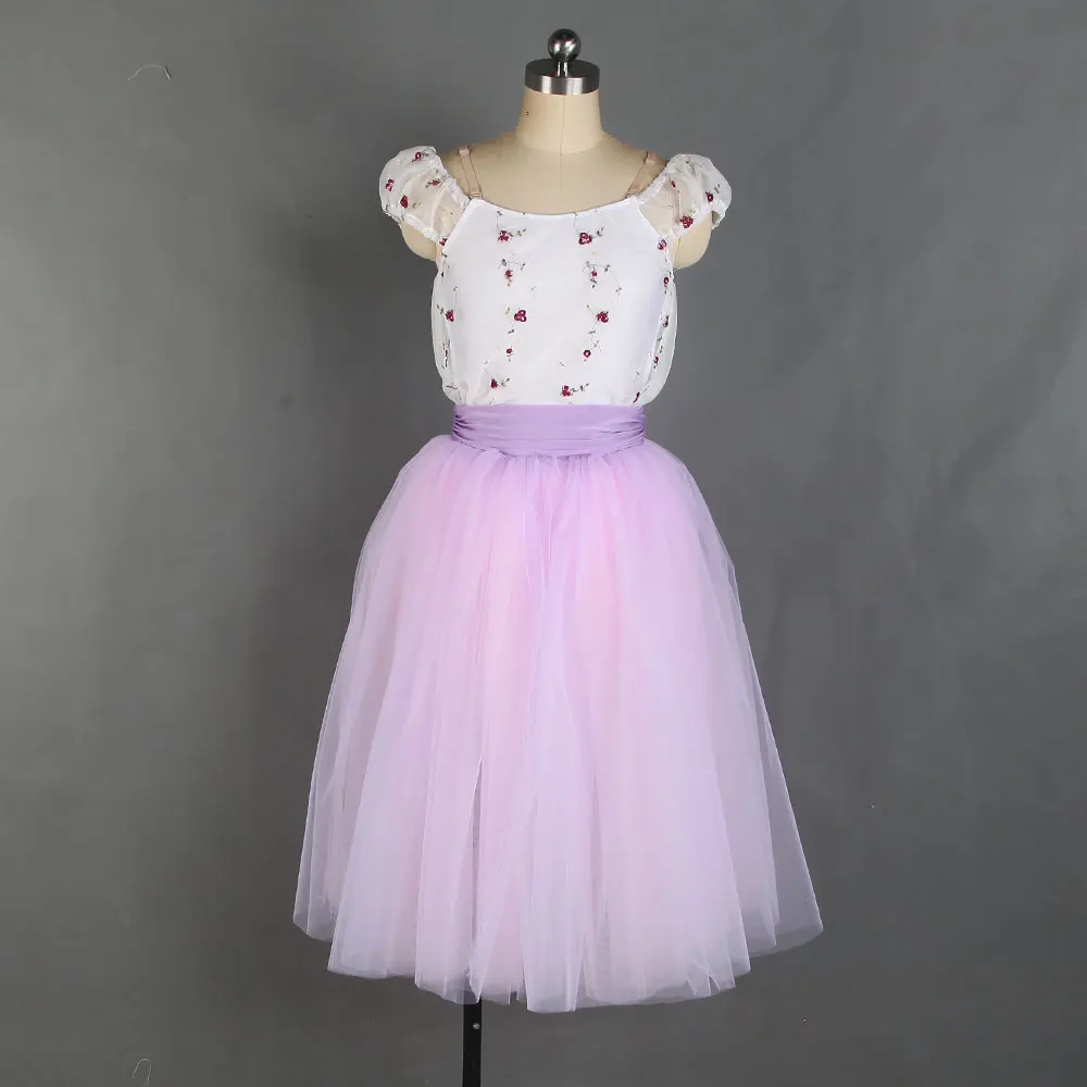 

White Spandex Bodice with Long Lilac Tulle Skirt Romantic Ballet Tutu Dress for Girls & Women Stage Performance Costumes 21245