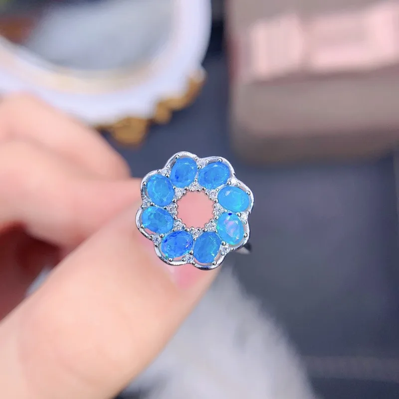 

Yulem Oval Blue Opal Fire Opal Engagement Earrings 925 Silver Ring for Women Gift 3x4mm Flower Design