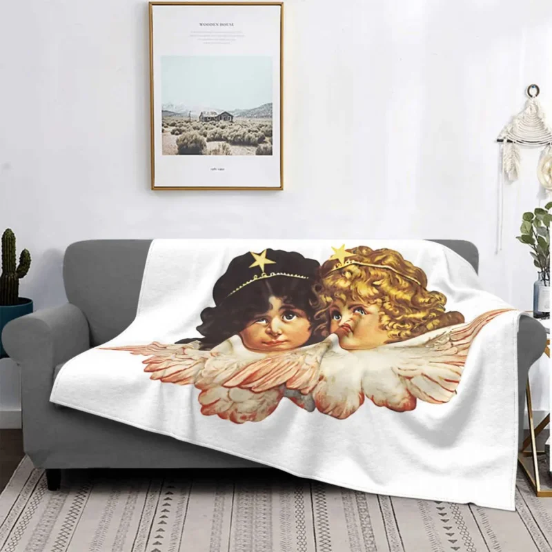 

Fiorucci Cherubs Blanket Victoria's Secret Angel Fleece Velvet All Season Cute Thin Throw Blankets For home Bedspread