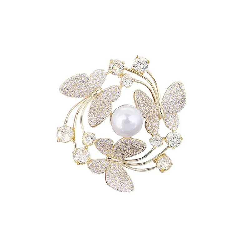 

Elegant Wreath Flying Butterfly Brooches Rhinestone Pearl Pins Female Coat Corsage Trendy Brooch Party Wedding Gift For Women