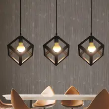 

Metal Cage Pendant Light Nordic Vintage Industrial Cube Ceiling Chandelier E27 Loft Ceiling Modern Lamp for Home Bar Cafe Decor