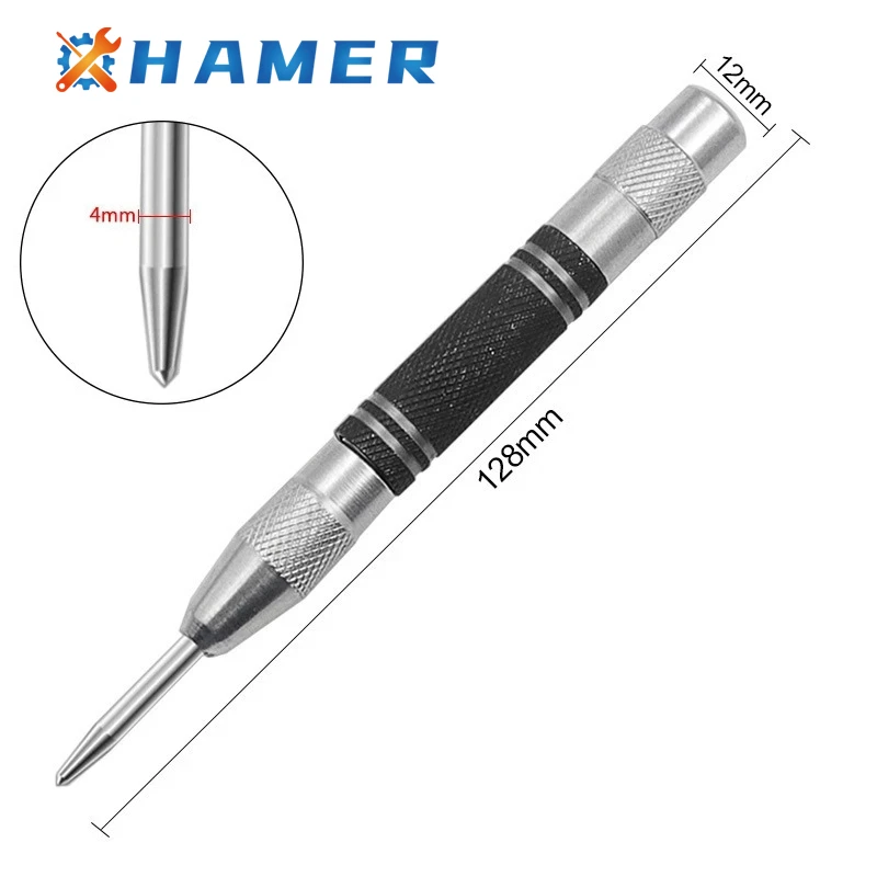 128mm Silver black Alloy Steel Super Strong Automatic Centre Punch Adjustable Spring Loaded Metal Drill Tool
128mm Silver black Alloy Steel Super Strong Automatic Centre Punch Adjustable Spring Loaded Metal Drill Tool