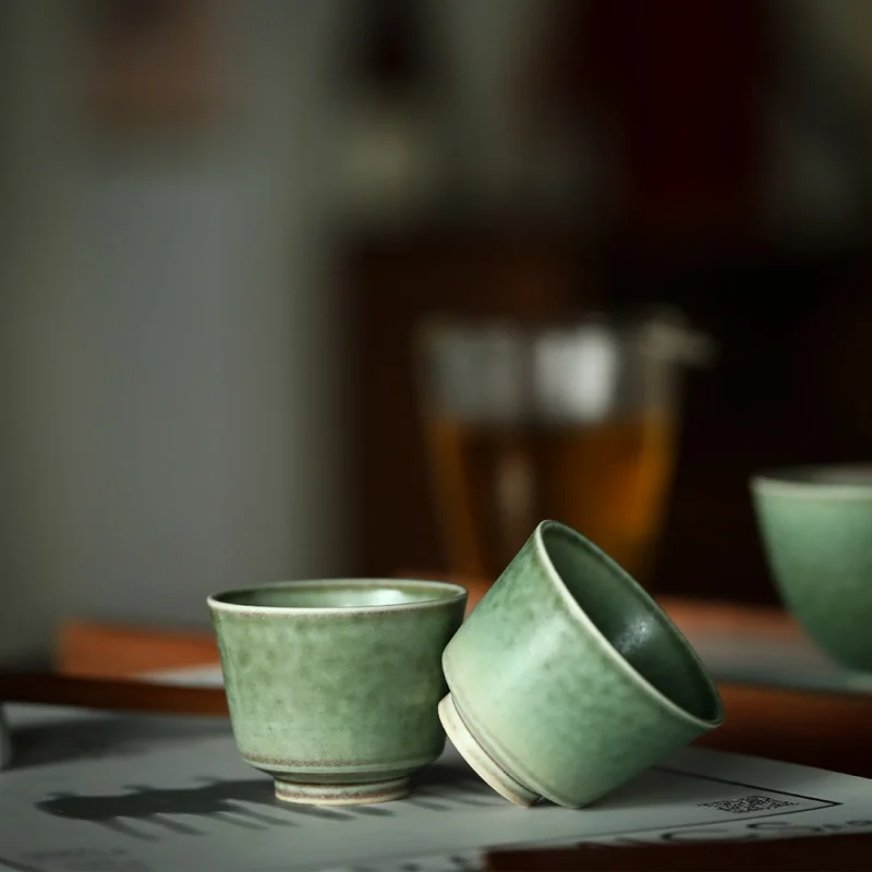 

Ceramic Fambe Stream Green Master Cup Bamboo-Hat Type Cup Small Tea Bowl Cup Single Jingdezhen Handmade Imitation Firewood Burni