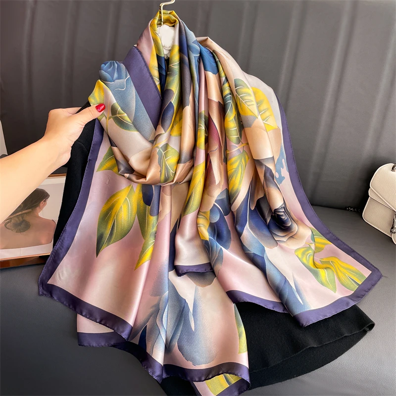 

Fashion Muffler Women Silk Winter Scarf New 180*90cm Luxury Design Print Lady Beach Shawl Scarves Smooth Foulard Female Hijab