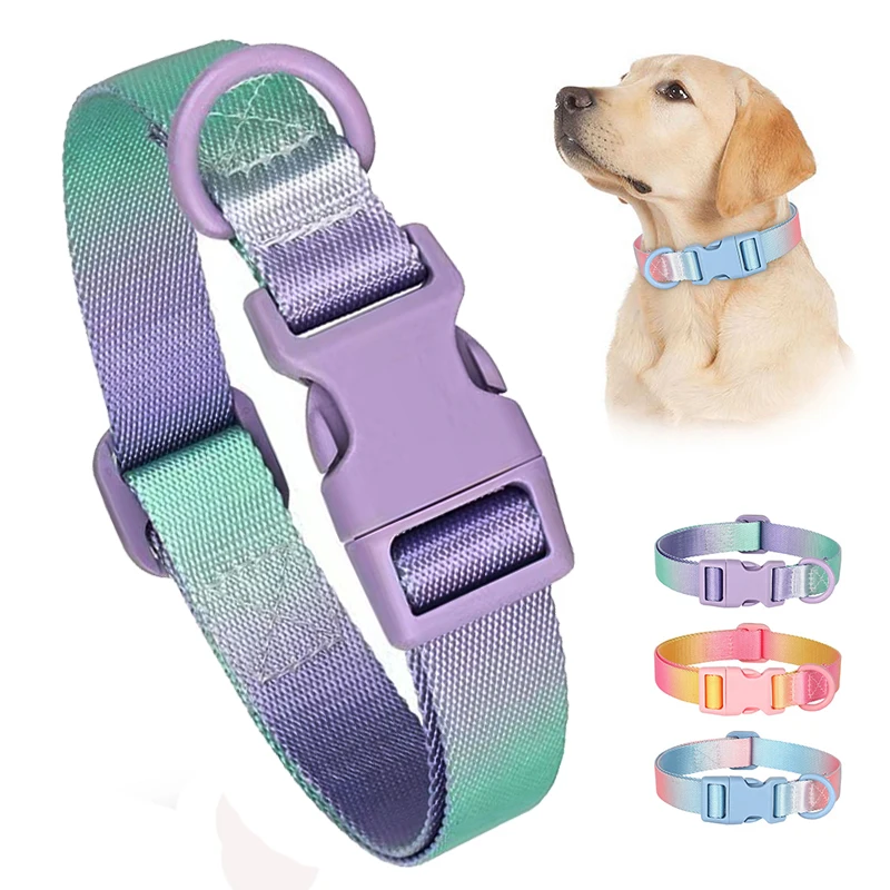 

Цветной нейлоновый ошейник для собак, регулируемое ожерелье для домашних животных, модные ошейники, аксессуары для маленьких, средних и больших собак