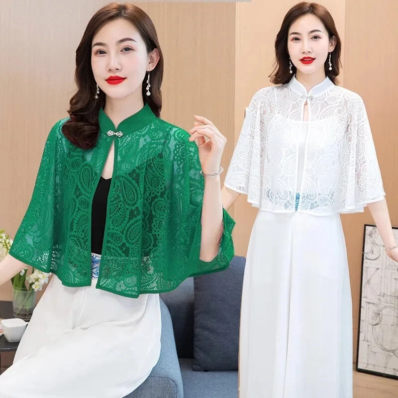 High-grade White Black Red Lace Shawl For Women Summer Loose Sleeveless Sunscreen Tops Femme Elegant Party Cloak Cardigan Jacket
High-grade White Black Red Lace Shawl For Women Summer Loose Sleeveless Sunscreen Tops Femme Elegant Party Cloak Cardigan Jacket