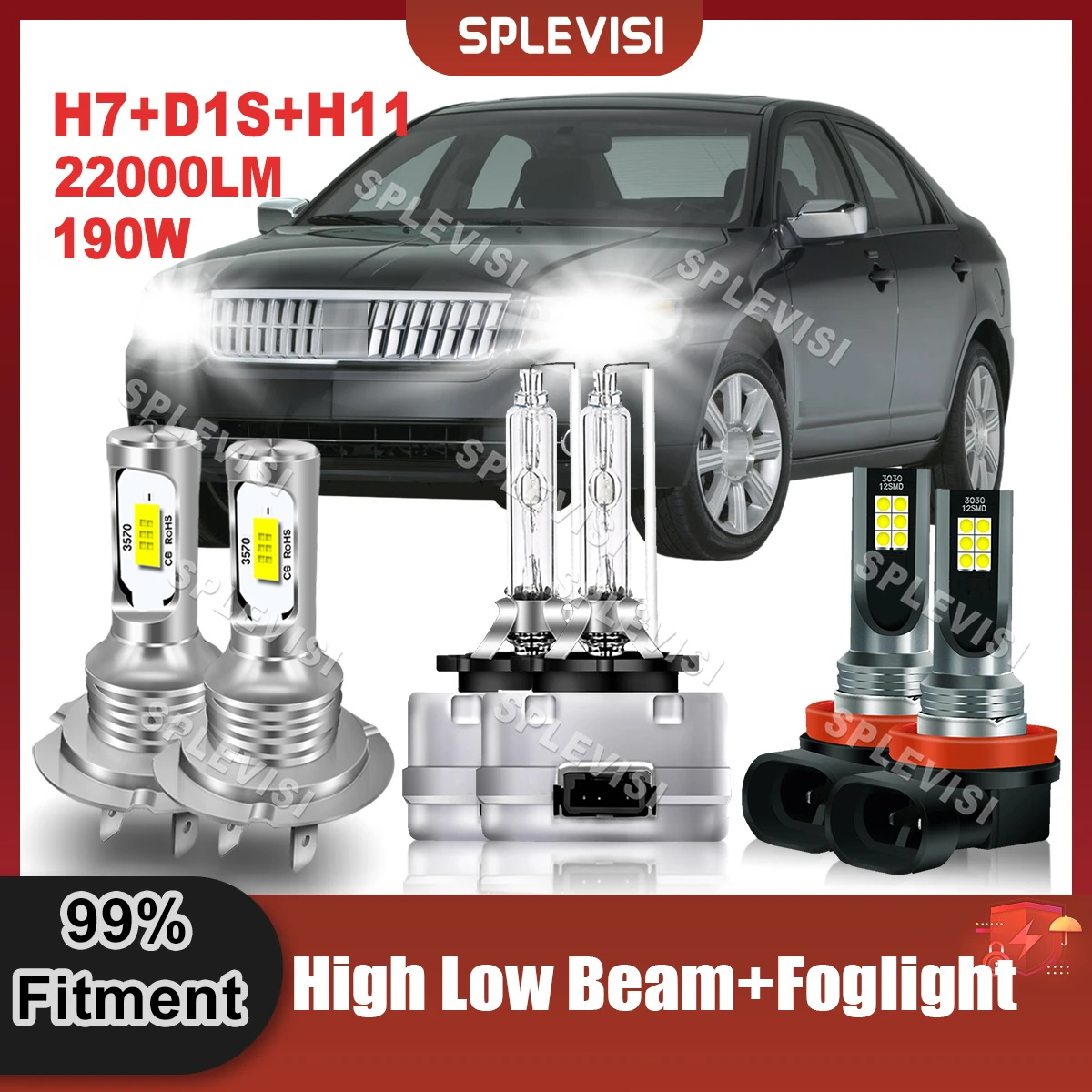 

Plug And Play LED Headlight Bulbs HID White 6000K H7 High D1S Xenon Low Beam H11 Foglamp For Lincoln MKZ 2007 2008 2009