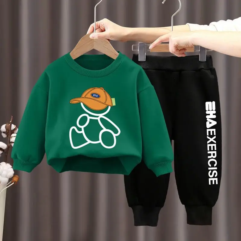 

Autumn Baby Boy Girl Cartoon Bear Clothes Children Long Sleeve Top and Pant 2Pcs Set Letter Jogger Tracksuits Loungewear