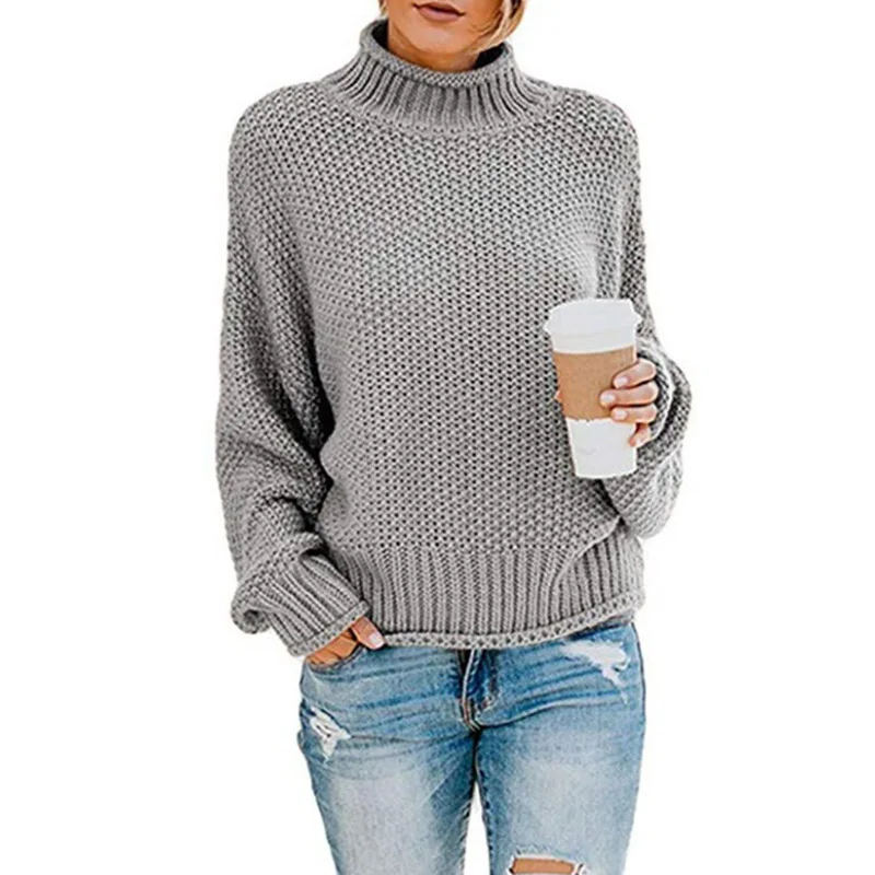 

14 Colors S-5XL Knitted High Neck Soft Sweater Women Long Sleeves Winter Autumn Knitwear Loose Coarse Yarn Pullover Knits