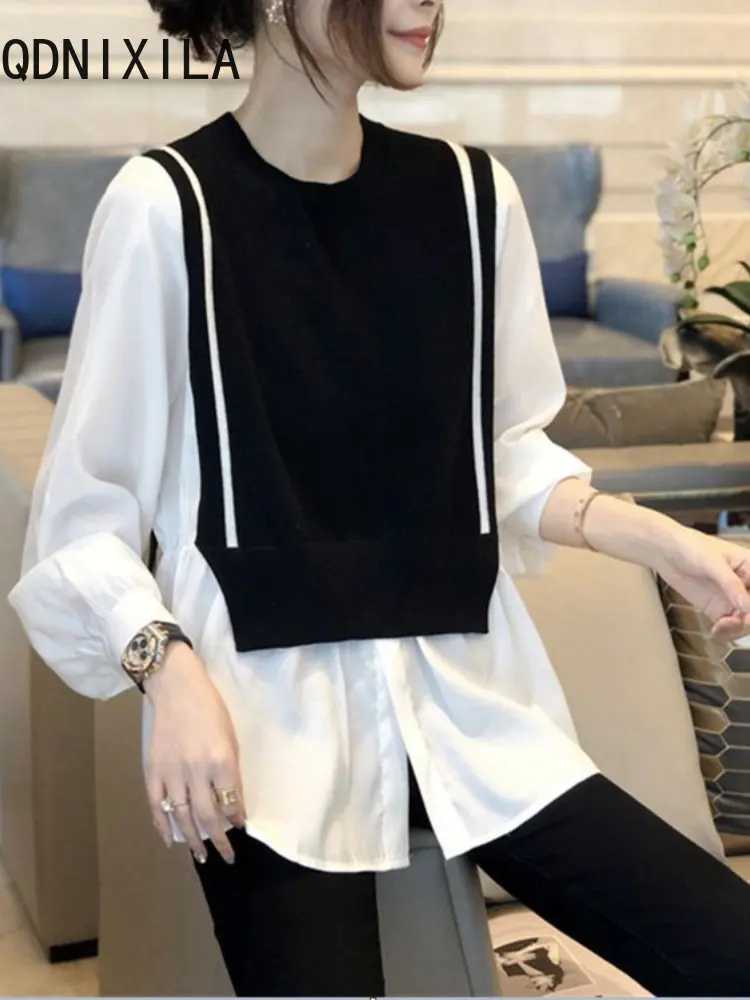 Shirt Women 2023 Spring Autumn New In Slim Long Sleeve Top Round Neck Korean Fashion Fake Two Piece Knitwears Pullover Blouse
Shirt Women 2023 Spring Autumn New In Slim Long Sleeve Top Round Neck Korean Fashion Fake Two Piece Knitwears Pullover Blouse