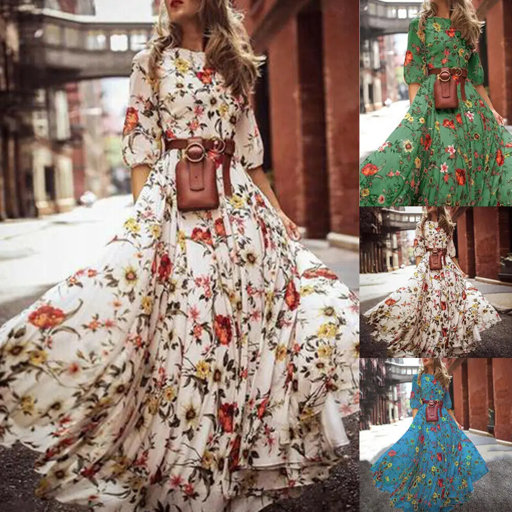European and American Women's Chiffon Printed Large Hem Long Dress Bohemian Vacation Style Dress
European and American Women's Chiffon Printed Large Hem Long Dress Bohemian Vacation Style Dress