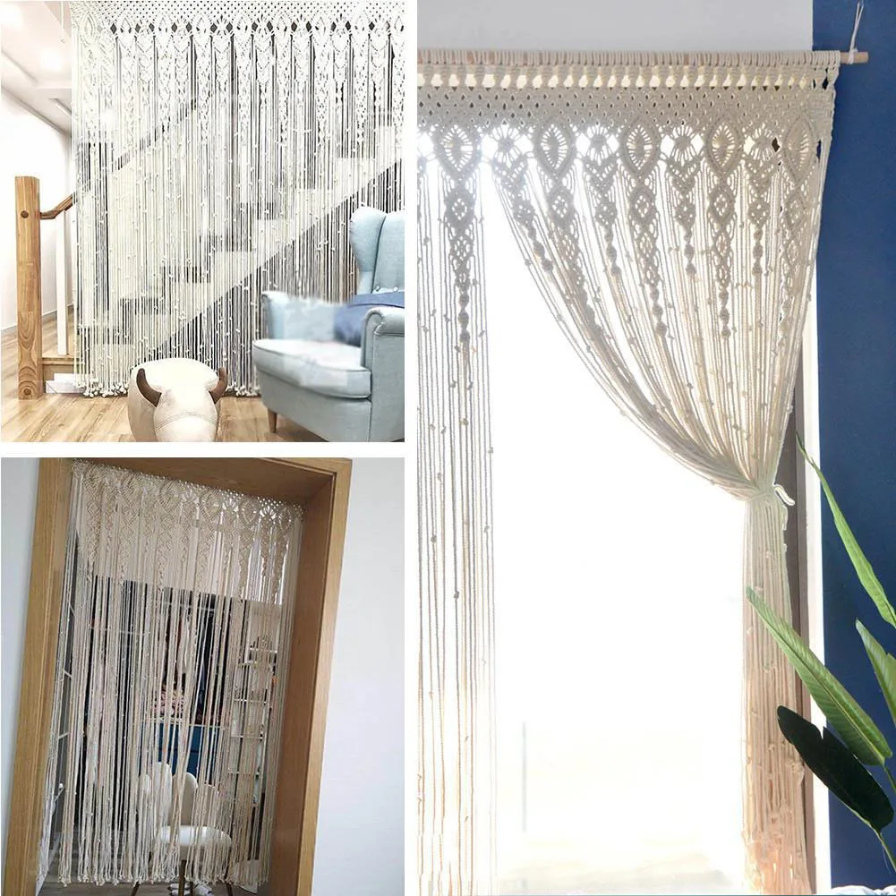Hand Woven Cotton Door Curtain - Beige Wedding Tapestry 6 Se7839d5fc0c349e0ac2b9e061a884836M