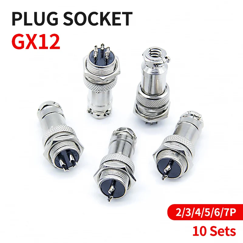 

10Set GX12 2 3 4 5 6 7 Pins Male & Female Docking Aviator Aviation Plug Socket Circular Nut Connector Cable Connector