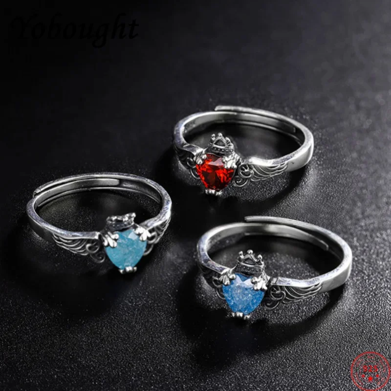 

S925 sterling silver rings for Women New Fashion simple angel wings love heart inlaid colored zircon punk jewelry lover gift