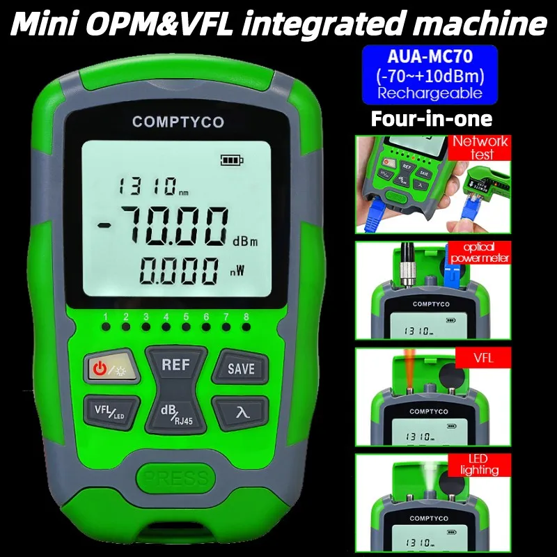 Rechargeable Fiber Tester 4 in 1 Mini Optical Power Meter -70~+10dBm & Visual Fault Locator & Rj45 Network Test & LED Lighting
Rechargeable Fiber Tester 4 in 1 Mini Optical Power Meter -70~+10dBm & Visual Fault Locator & Rj45 Network Test & LED Lighting