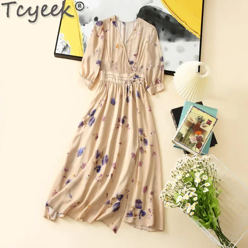 Tcyeek 2023 Summer Print Dresses Ladies Elegant Woman 100% Mulberry Silk Clothing High-end Womens Dresses Vestidos Para Mujer
Tcyeek 2023 Summer Print Dresses Ladies Elegant Woman 100% Mulberry Silk Clothing High-end Womens Dresses Vestidos Para Mujer