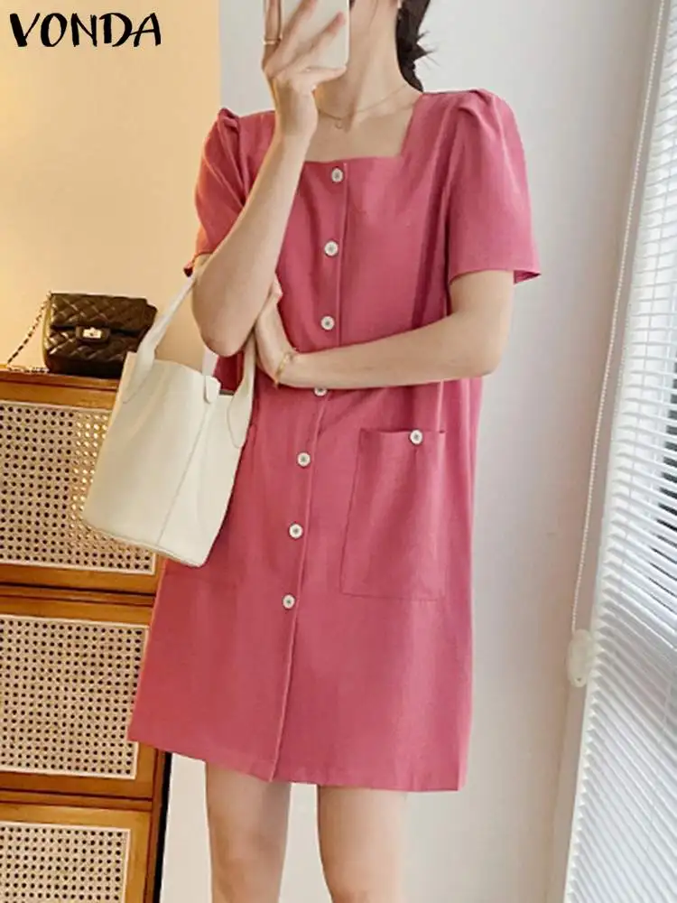VONDA Elegant Mini Dress 2023 Summer Sundress Women Short Puff Sleeve Square Collar Solid Color Casual Bohemian Party Robe Femme
VONDA Elegant Mini Dress 2023 Summer Sundress Women Short Puff Sleeve Square Collar Solid Color Casual Bohemian Party Robe Femme