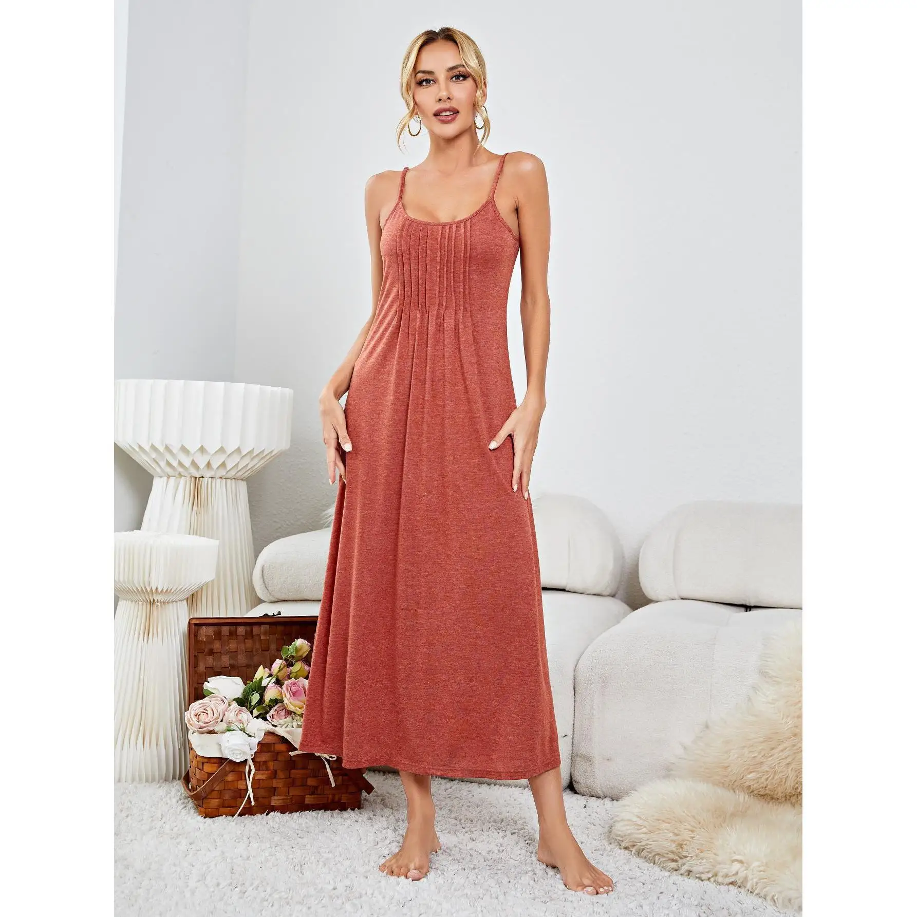 Solid color suspender pajamas spring and summer women's long dresses pajamas home clothes
Solid color suspender pajamas spring and summer women's long dresses pajamas home clothes