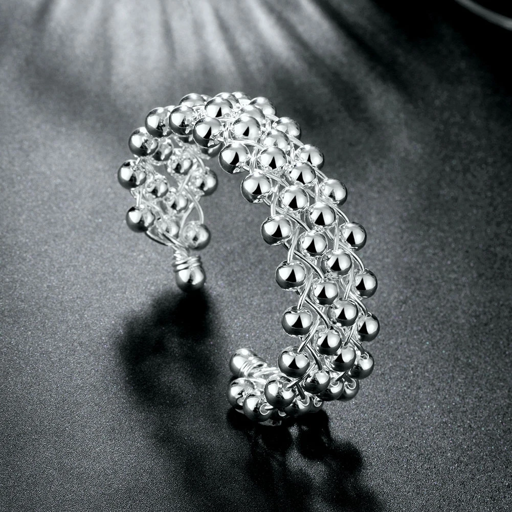 

Street Fashion Beautiful Grape Beads Bangles 925 Sterling Silver Cuff Bracelets for Women Wedding Party Luxury Jewelry Gifts