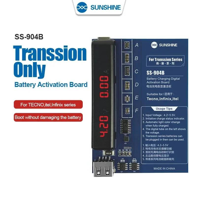 SUNSHINE SS-904B Battery Fast Charging Activation Board For TECNO Itel Infinix Series with Overcurrent Overvoltage Protection
SUNSHINE SS-904B Battery Fast Charging Activation Board For TECNO Itel Infinix Series with Overcurrent Overvoltage Protection
