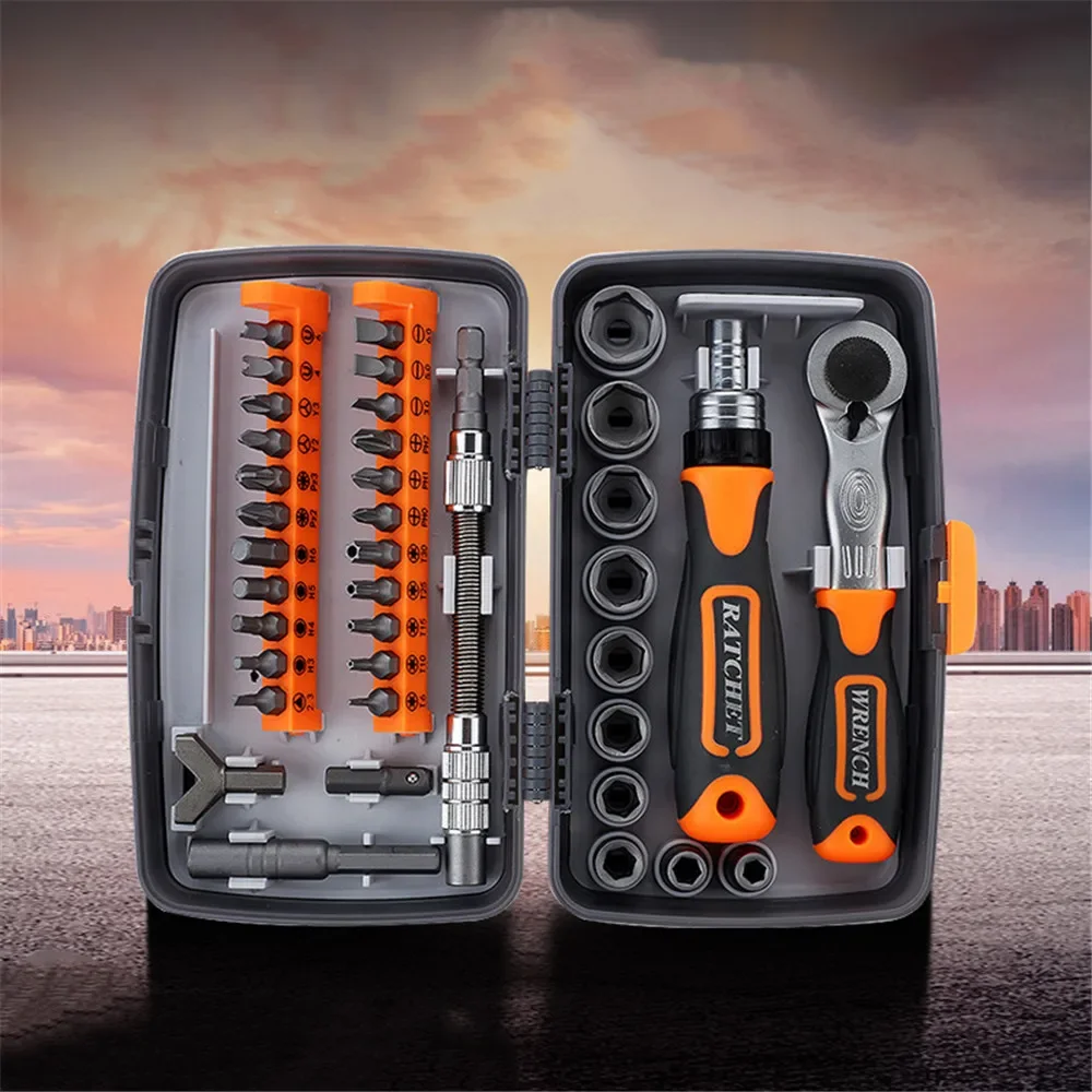 

38 Pcs Torque Socket Wrench Set Household Ratchet Handle Wrench Combination Car Tool Set Hardware Manual Toolbox Screwdriver Set