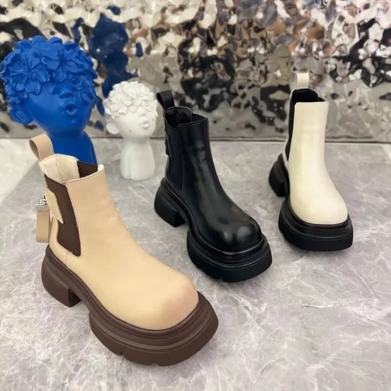 

Fashion Women's Boots 2023 Chunky Heel Platform Height-increasing Ladies Shoes Waterproof Non-slip Motorcycle Boots Botas Mujer