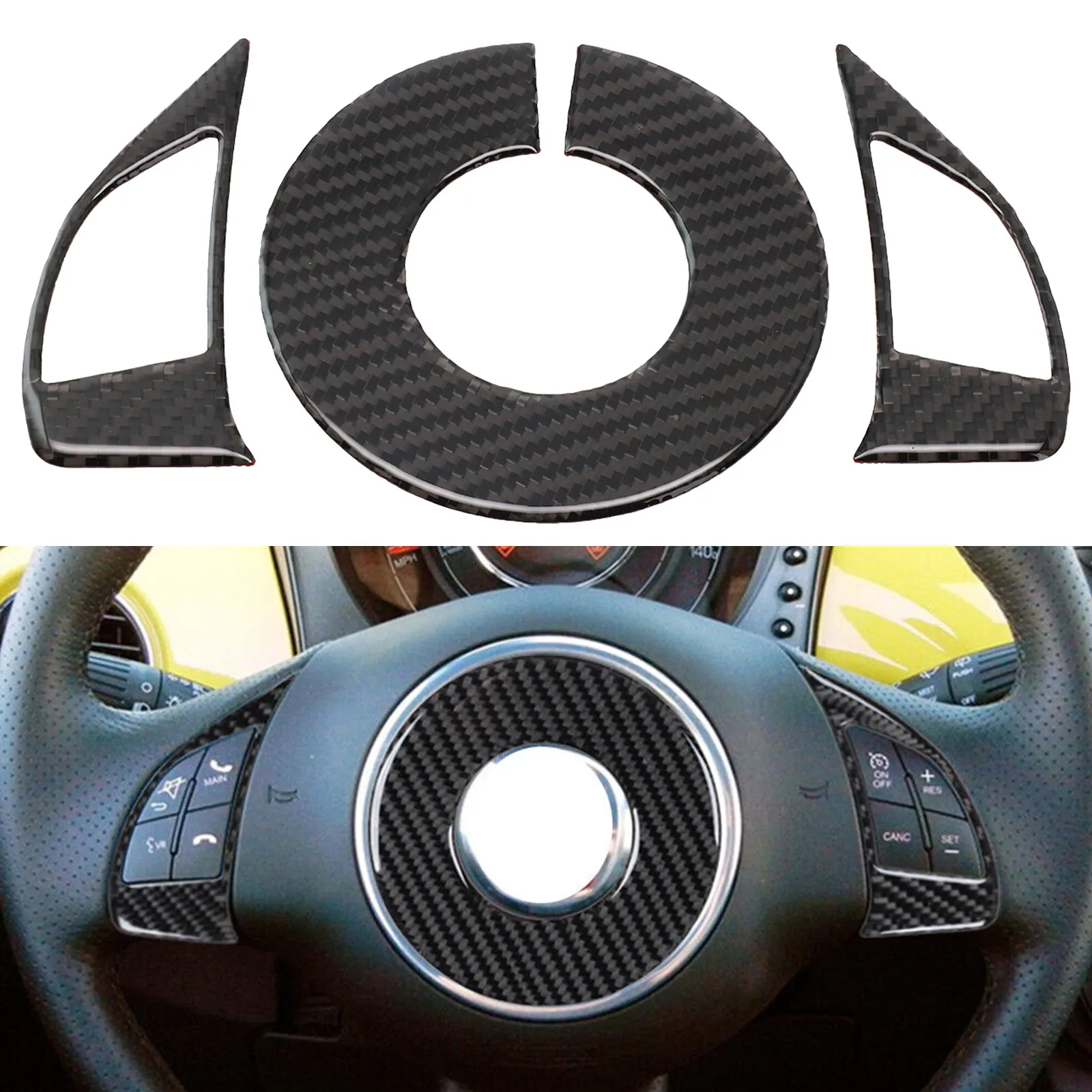 3Pcs/set Carbon Fiber Look Steering Wheel Cover Trim Stickers For Fiat 500 2012-2015 Auto Interior Accessories
3Pcs/set Carbon Fiber Look Steering Wheel Cover Trim Stickers For Fiat 500 2012-2015 Auto Interior Accessories