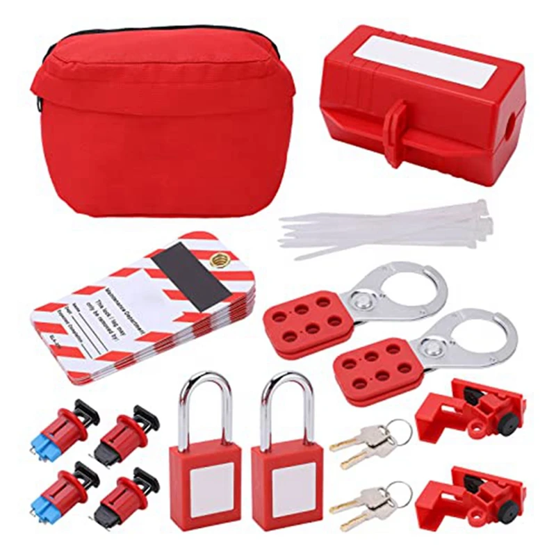 

Electrical Circuit Breaker Lockout Tagout Set Kit Safty Padlock Set Plug Lock Out Tag Station Hasps For Industry, Automobile