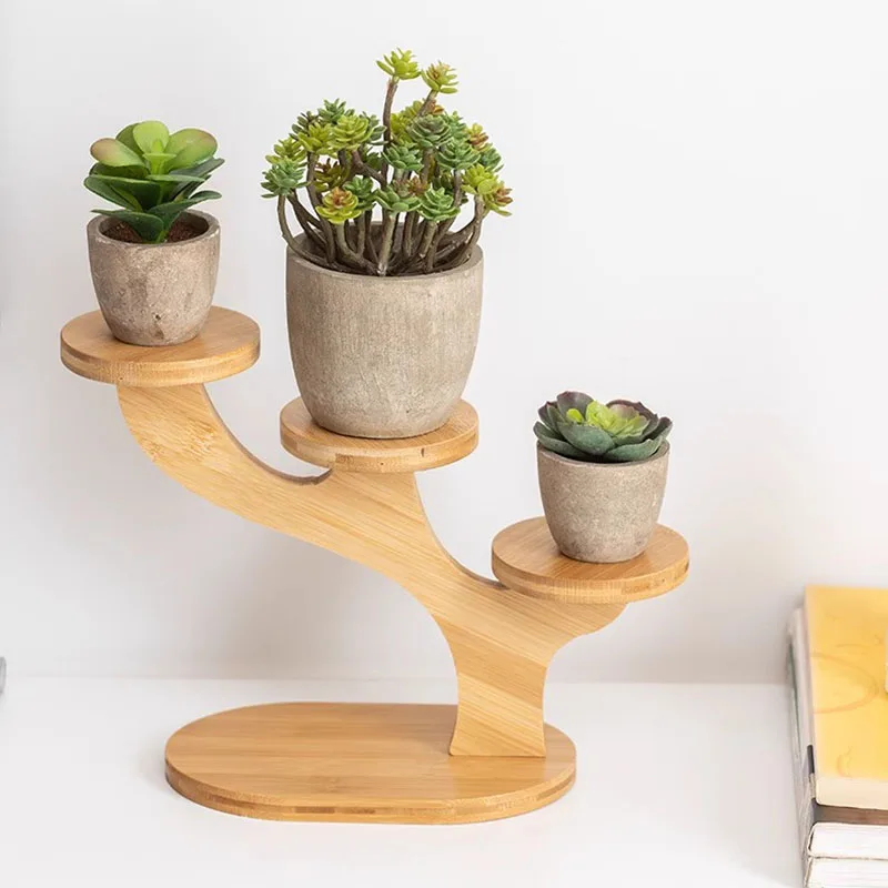 

Japandi Countertop Plant Shelves Mid Century Pedastle Display Design Plant Stand Bamboo Window Stojak Na Kwiaty Home Decoration