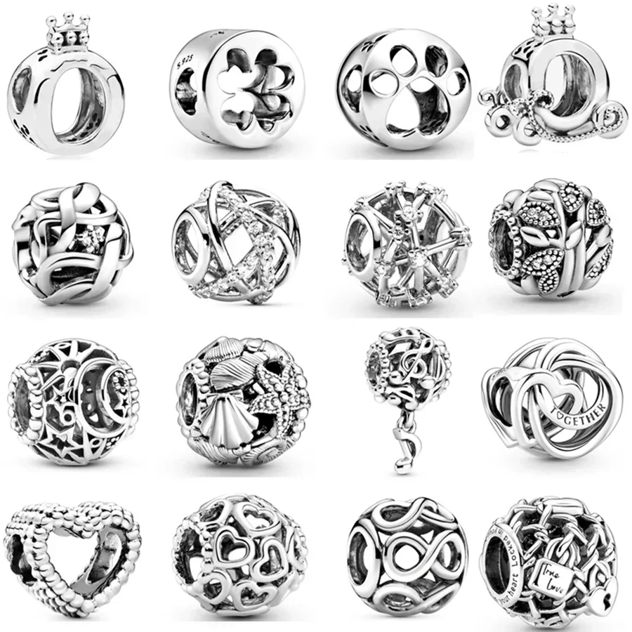 

925 Sterling Silver Openwork Paw Print Infinity Charm Bead Fit Original Bracelet Necklace Jewelry Gift For Women