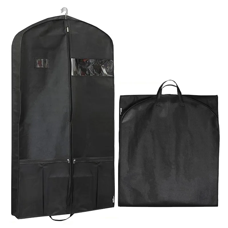 

Black Brand New Non-woven Fabric 43" Garment Bag for Travel Gusseted Zippered Suit Cover with Pockets Foldable Durable Suit Bag