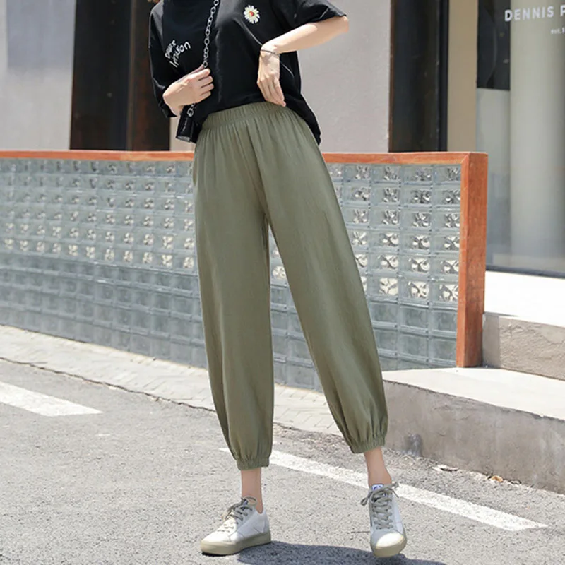 Women Casual Loose Cozy Harem Pants for 2026 New Summer Elastic Waist Beach Linen Pants Solid Color All-match Lantern Trousers 51 Se7a25da3e3dc4dc09eb8885aacb88ef58