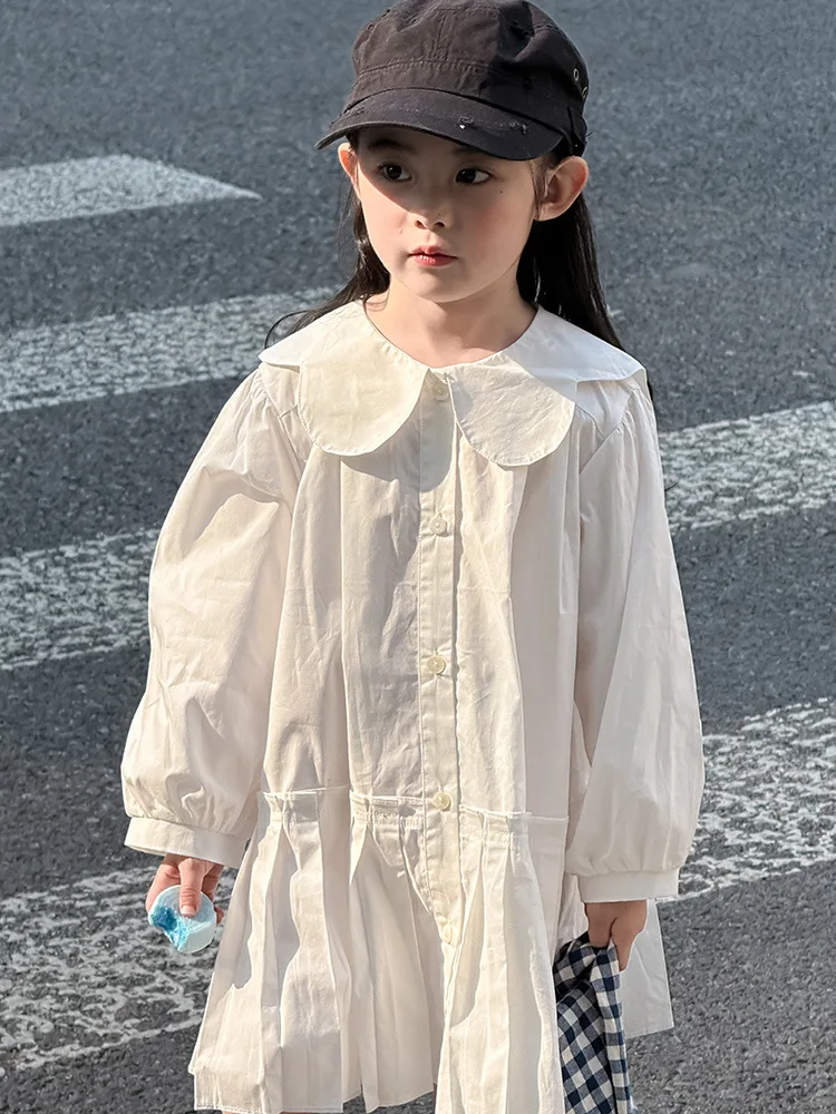 2025 Autumn New Girls Preppy Style Pleated Dress Solid Children Long Sleeve Dress Baby Girl Large Lapel Loose Dress Kids Clothes 17 Se7a3a9e3f63c4643beafb1b4ad4ebe0cN