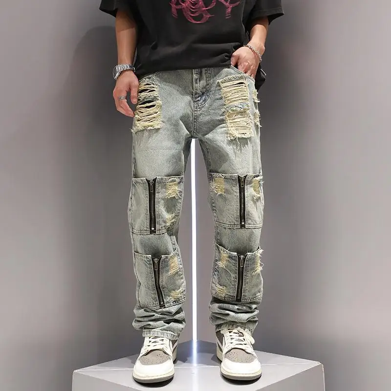 American retro distressed multi pocket straight leg jeans high street hip-hop pants pants baggy ripped cargo men jeans
American retro distressed multi pocket straight leg jeans high street hip-hop pants pants baggy ripped cargo men jeans