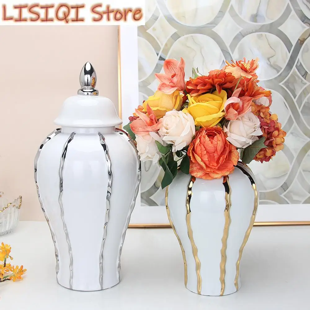 New Ceramic Ginger Pot Vintage General Jar Gold and Silver Stripes Porcelain Handicraft Decoration Flower Vases Home Accessories
New Ceramic Ginger Pot Vintage General Jar Gold and Silver Stripes Porcelain Handicraft Decoration Flower Vases Home Accessories