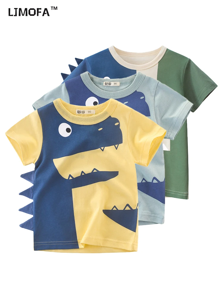 

LJMOFA летние футболки для мальчиков для детей малышей мультяшный динозавр короткий рукав Топ Свитшот хлопковая одежда новое поступление D196