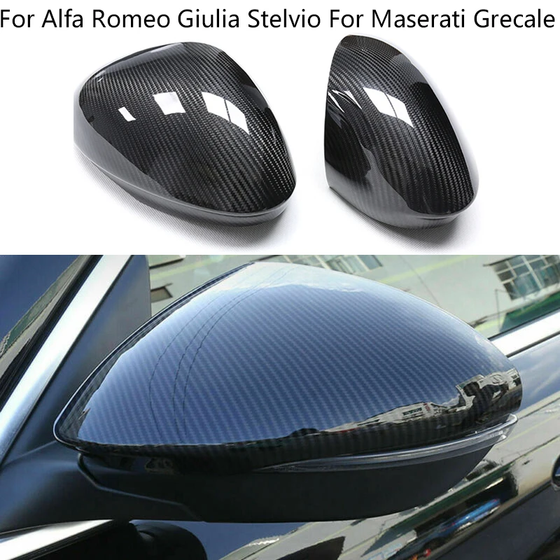 

For Alfa Romeo Giulia Stelvio Grecale 2015-2023 Real Carbon Fiber Car Side Door Wing Rear View Mirror Cover Trim Cap accessories