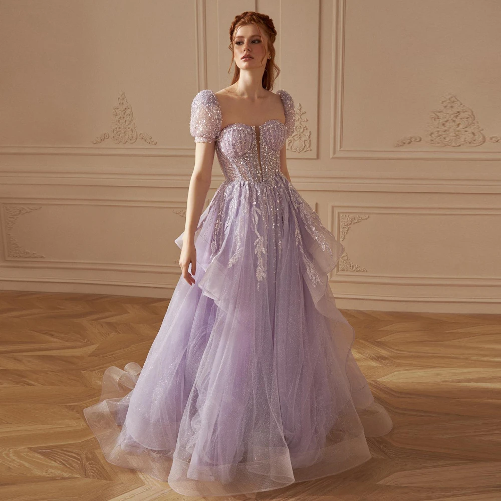 Pretty Women Purple Short Sleeeve Organza Square Collar Appliques Sequined Floor Length Lace Up Formal Occasion Chic Party Gown
Pretty Women Purple Short Sleeeve Organza Square Collar Appliques Sequined Floor Length Lace Up Formal Occasion Chic Party Gown