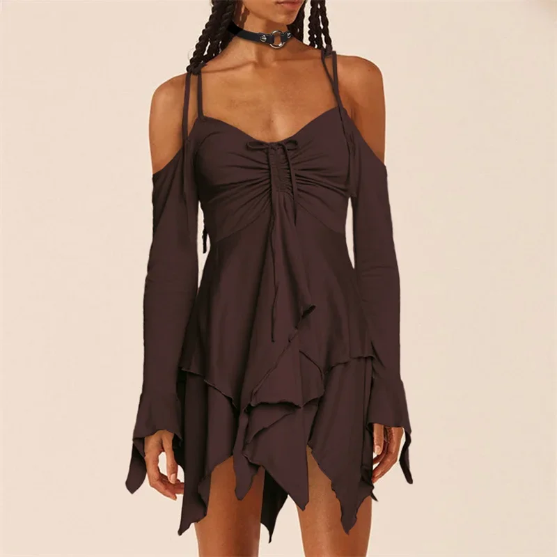 Gothic Style Women Suspenders Dresses Solid Color Irregular Hem Dress Female Casual A-line Lace-up Mini Gown Halloween Costumes
Gothic Style Women Suspenders Dresses Solid Color Irregular Hem Dress Female Casual A-line Lace-up Mini Gown Halloween Costumes