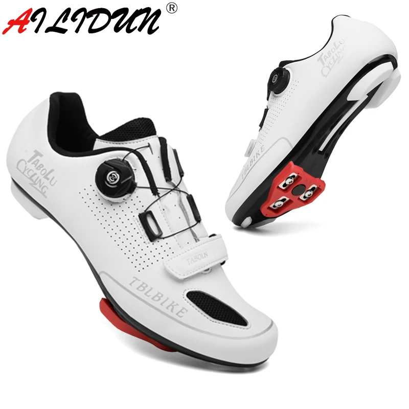 

Speed Cycling Shoes with Cleats Ultralight Flat Road Bike Boots Men MTB Sneakers SPD Racing Women Self-Locking Bicycle Shoes