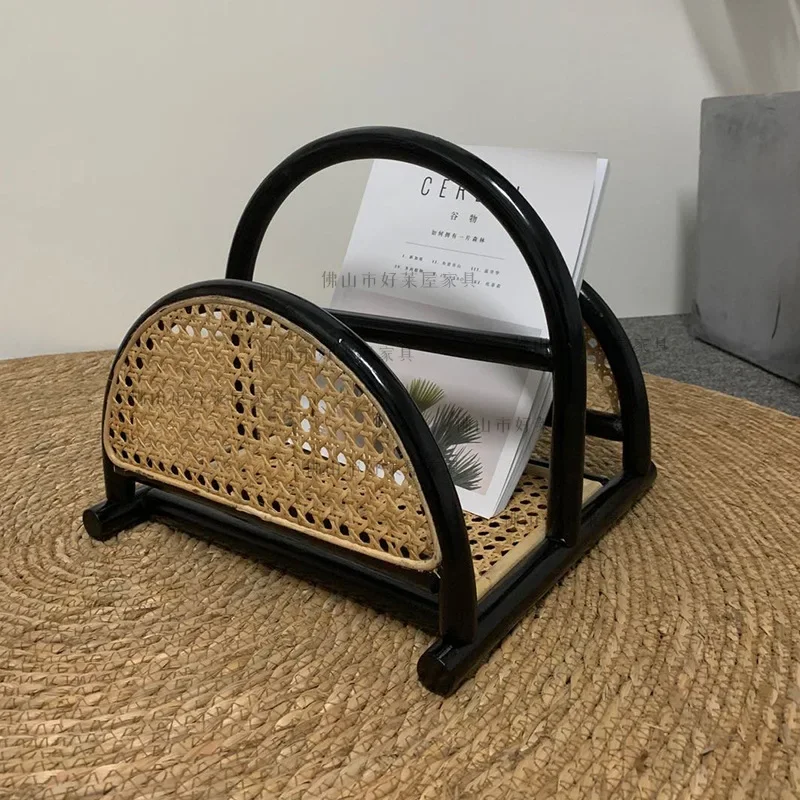 

Gendo Magazine Shelf ins Nordic Black Shelf Japanese Style Original Design Vine Weaving Pickup Bookcase