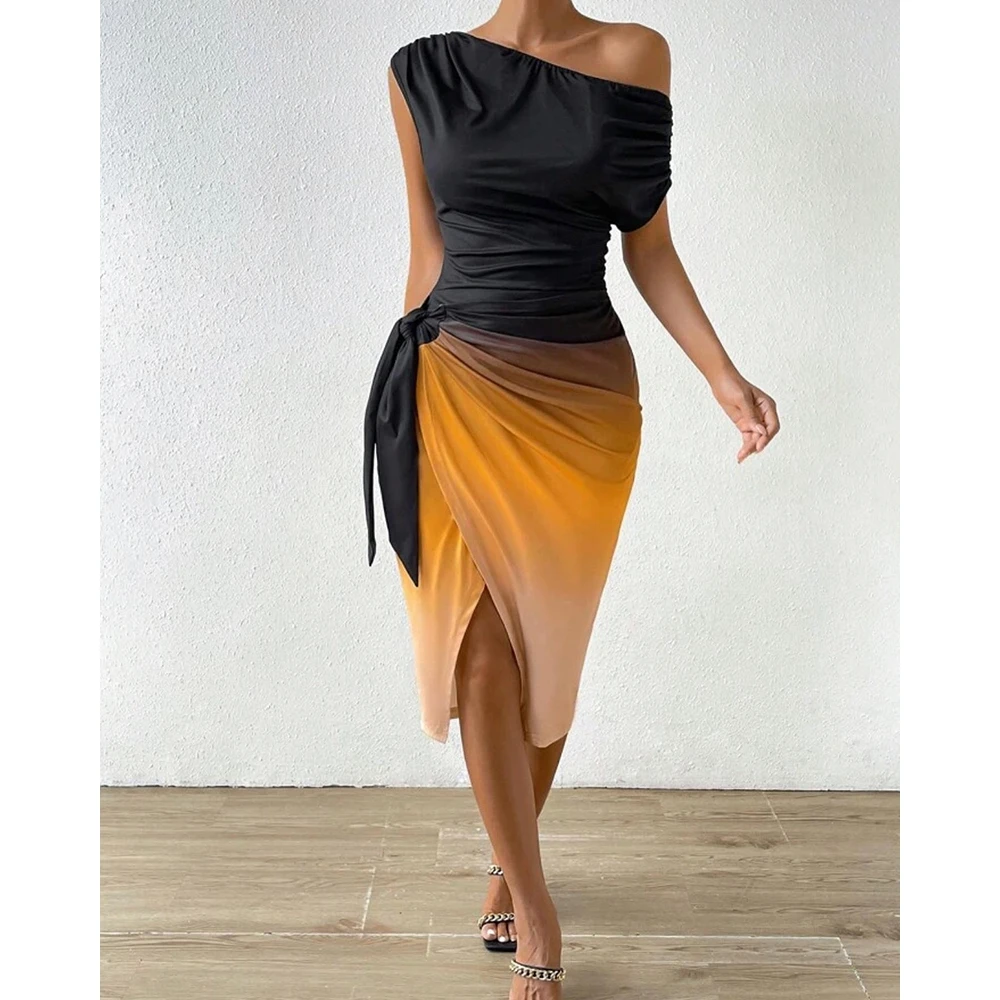 2023 Summer Women Ombre Ruched Skew Neck Slit Party Fashion Femme Short Sleeve Tied Detail Tie Dye Print Evening Midi Outfits Ro
2023 Summer Women Ombre Ruched Skew Neck Slit Party Fashion Femme Short Sleeve Tied Detail Tie Dye Print Evening Midi Outfits Ro
