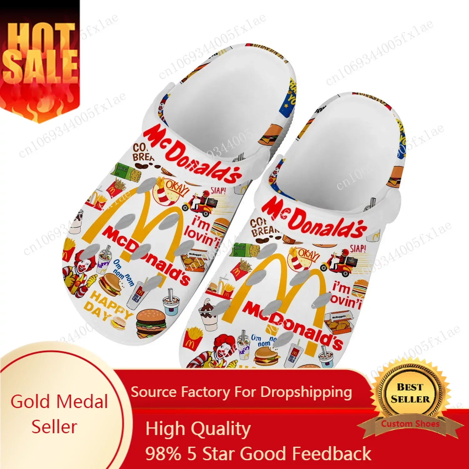 

Mc-Donalds Printing Home Clog Mens Women Teenager Sandals Shoes Garden Bespoke Customized Breathable Shoe Beach Hole Slippers