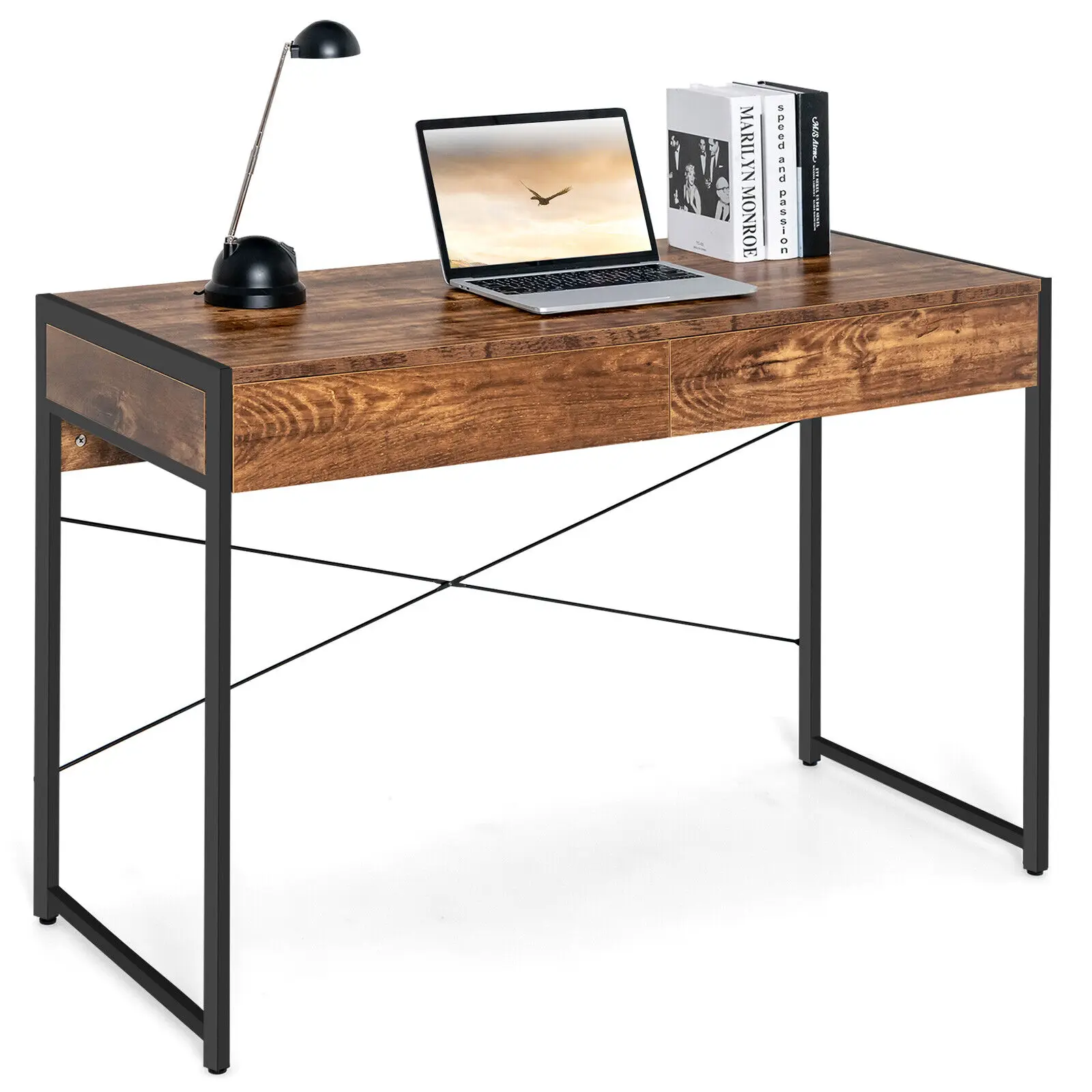 Costway Computer Desk Metal Frame Study Table Home Office Workstation w/2 Drawers Rustic
Costway Computer Desk Metal Frame Study Table Home Office Workstation w/2 Drawers Rustic
