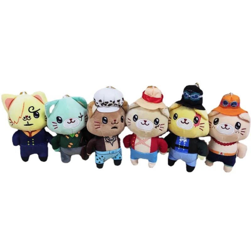 

6pcs/set Stuffed One Piece Cotton Pendant With Cat Patch Mask Plush Doll 14cm Luffy Sanji Law Ace Gift Kawaii Plush Doll Toys