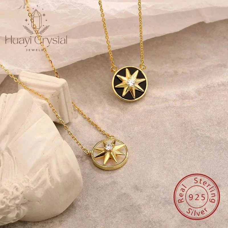 

925 sterling silver rotating compass eight Awn star necklace female ins entry Lux elegant clavicle chain